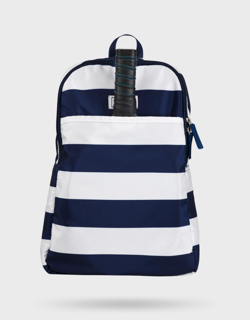 Navy and white striped backpack on sale