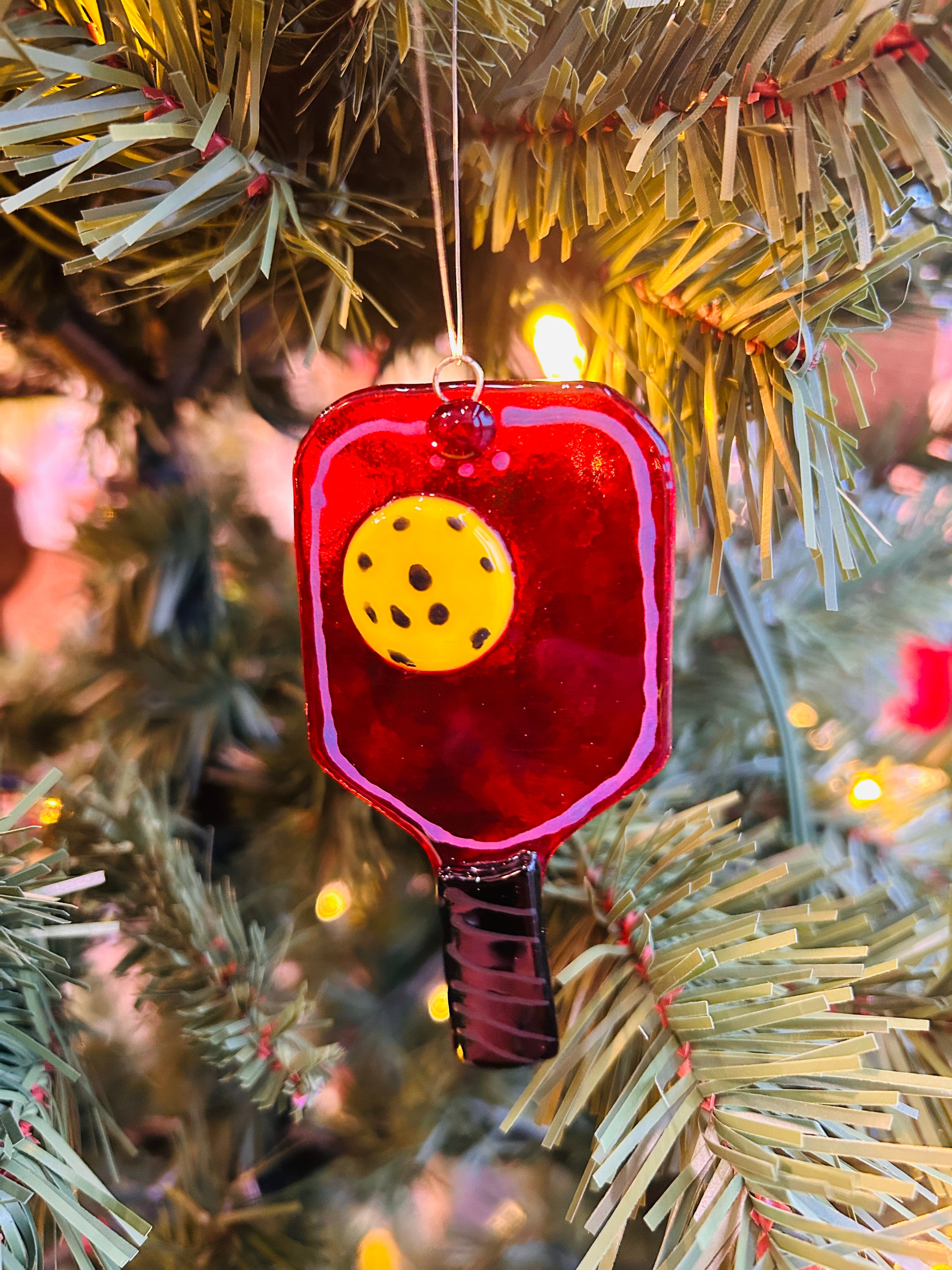 Handmade Glass Pickleball Ornament