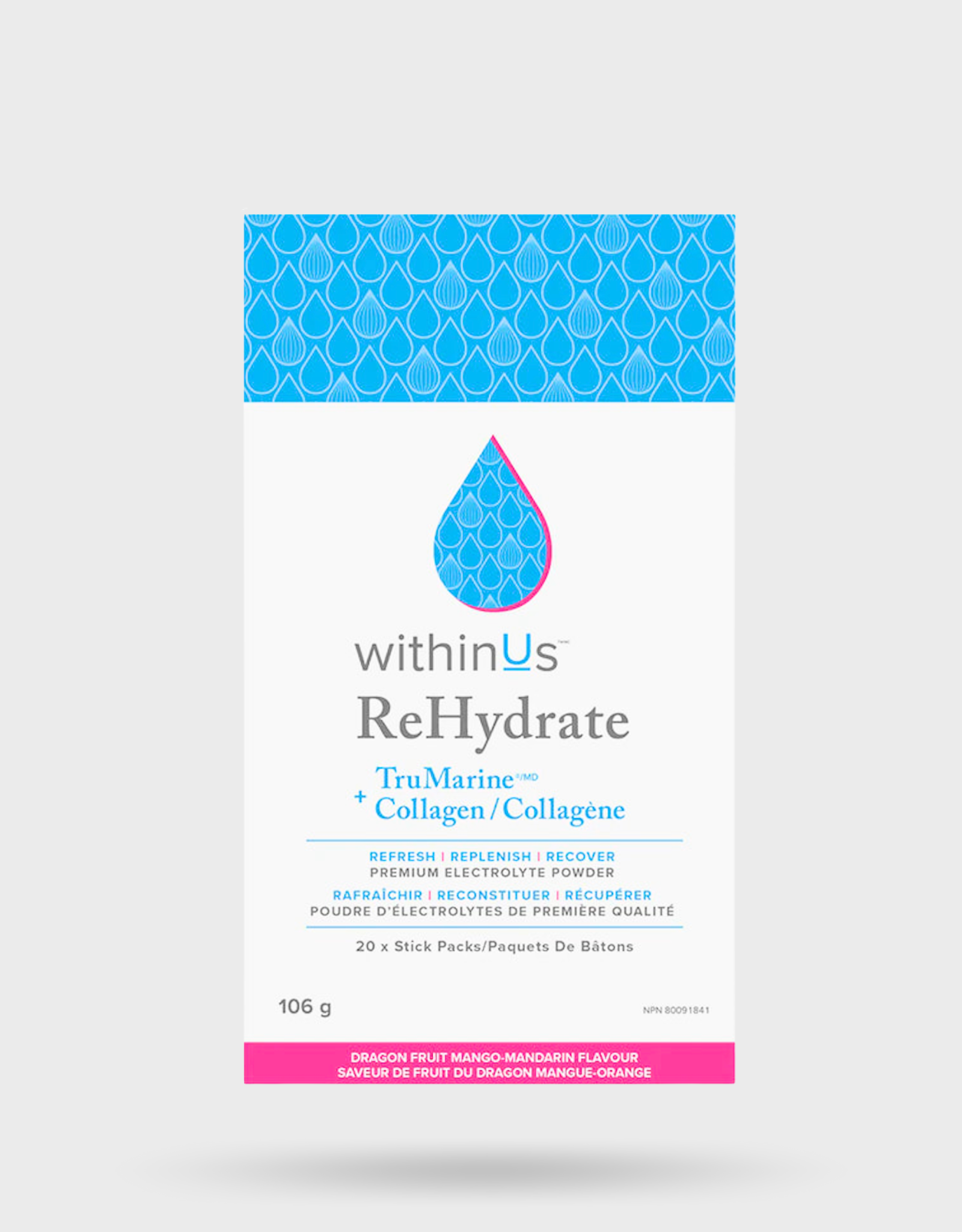 Packs de bâtonnets de collagène WithinUs ReHydrate + TruMarine® 